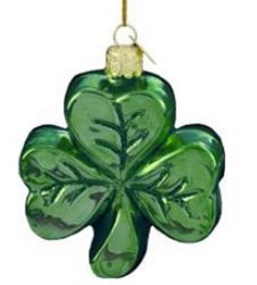 Noble Gems Kurt Adler 3-1/4-Inch Glass Shamrock Ornament