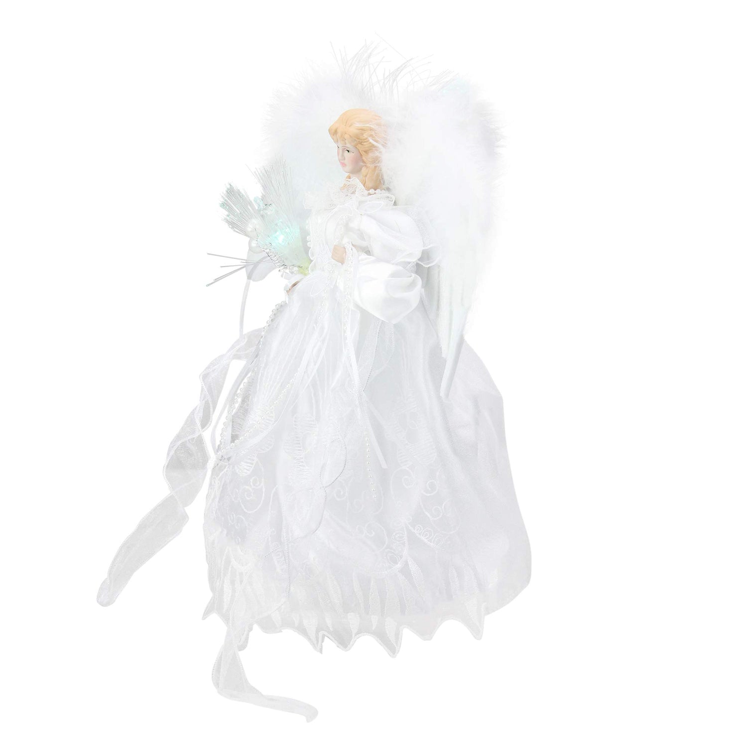 Kurt Adler 12-Inch White and Silver Fiber Optic LED Angel Treetop
