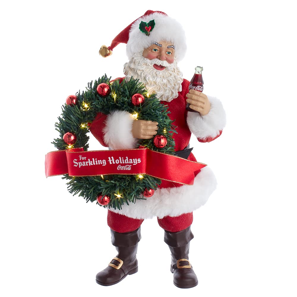 Kurt Adler 10.5-Inch Fabriché™ Coca-Cola® Battery Operated Santa with Lighted Wreath