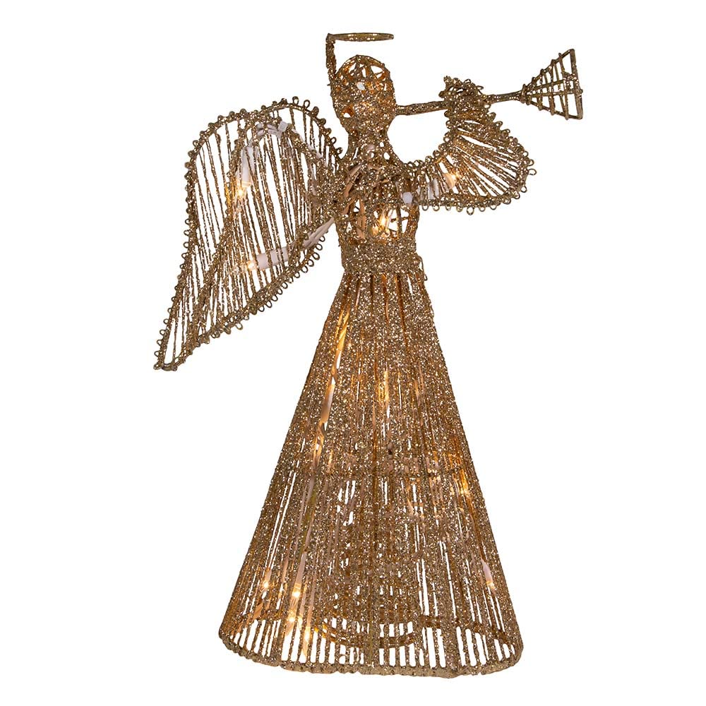 12-Inch 20 Light Incandescent Gold Glitter Angel Tree Topper