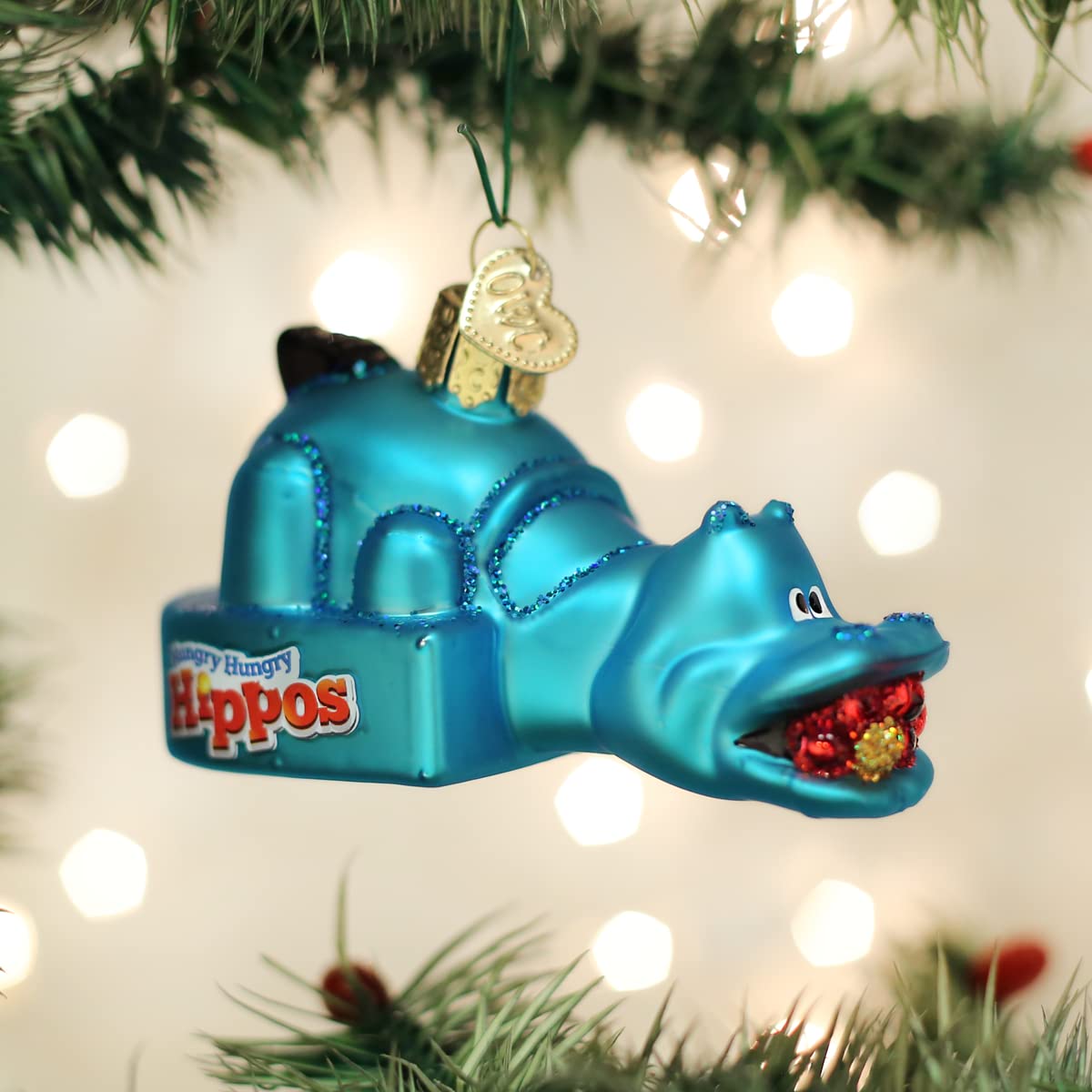 Old World Christmas Hungry Hungry Hippos Glass Blown Ornament for Christmas Tree, Handcrafted Holiday Decoration, Hasbro Games Collection