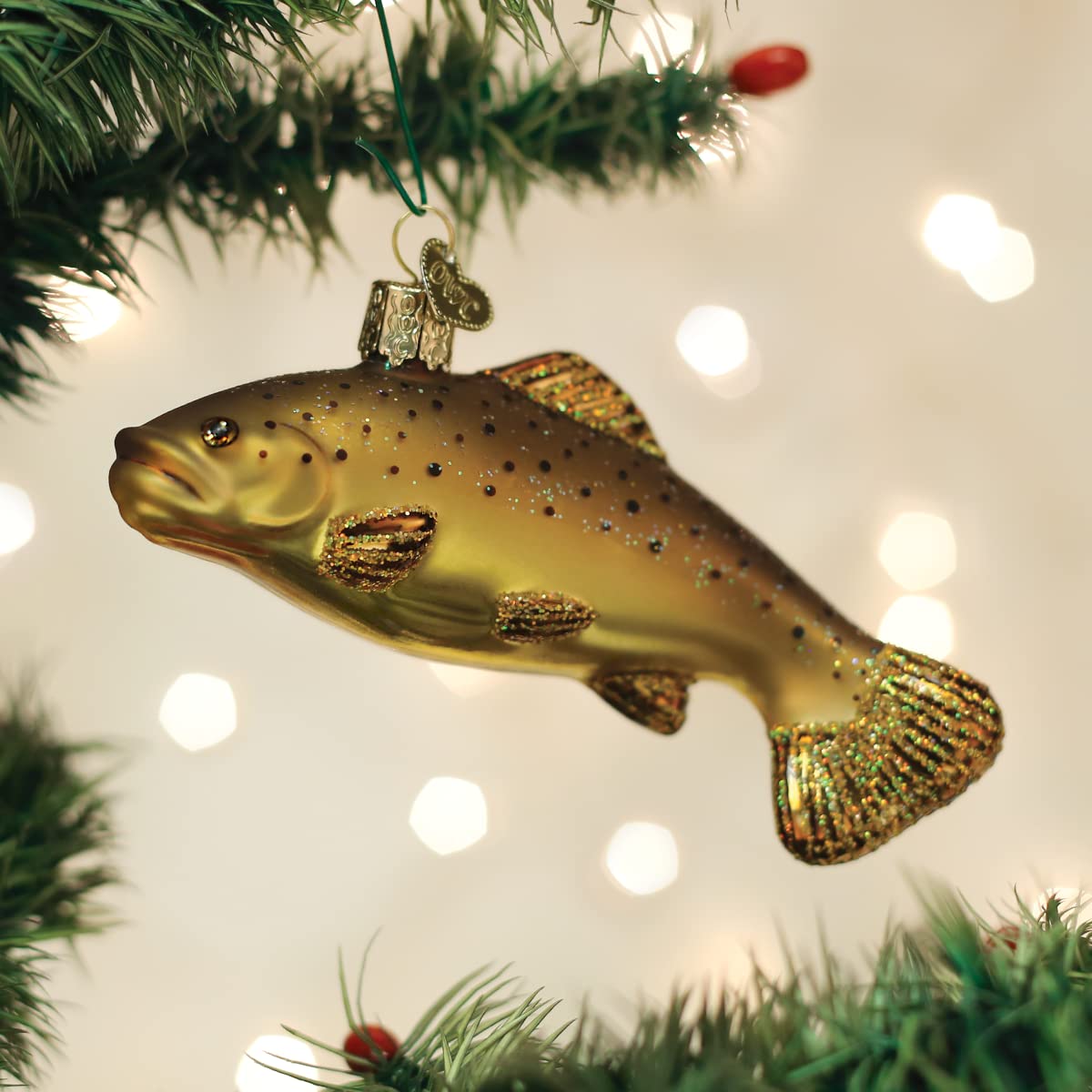 Old World Christmas Brown Trout Glass Blown Ornament for Christmas Tree, Handcrafted Holiday Decoration, Lake Fish Collection