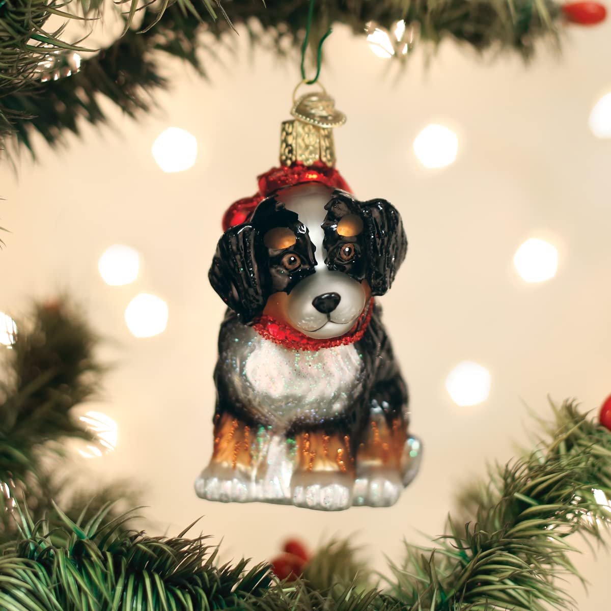 Old World Christmas Bernedoodle Puppy Glass Blown Ornament for Christmas Tree