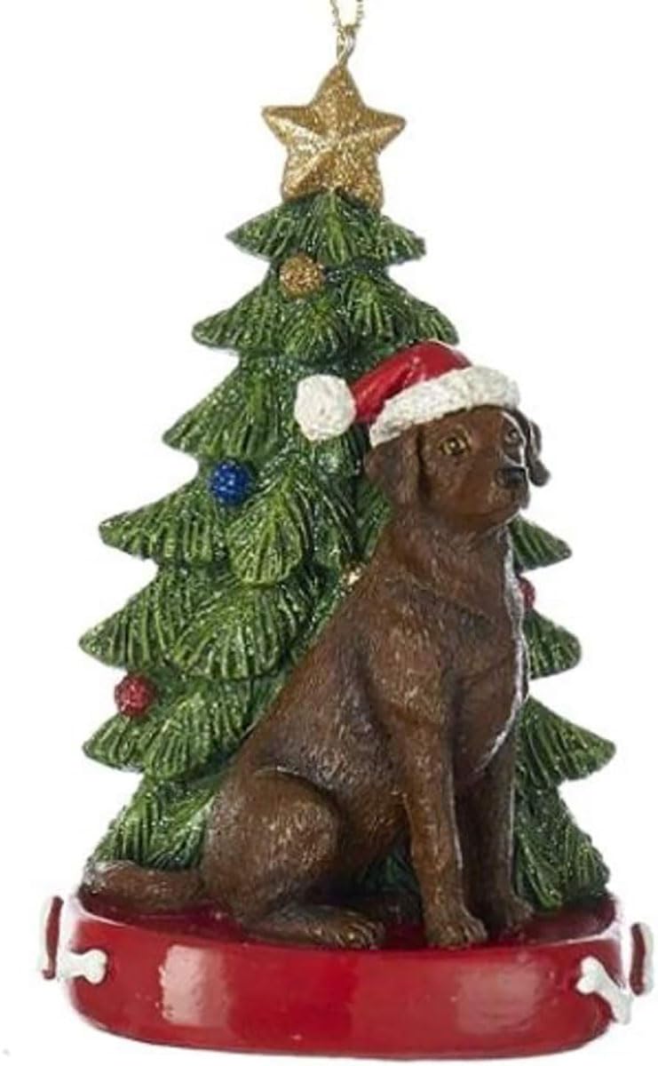 Chocolate Lab Labrador Wearing Santa Hat with Christmas Tree Ornament C7954CLB