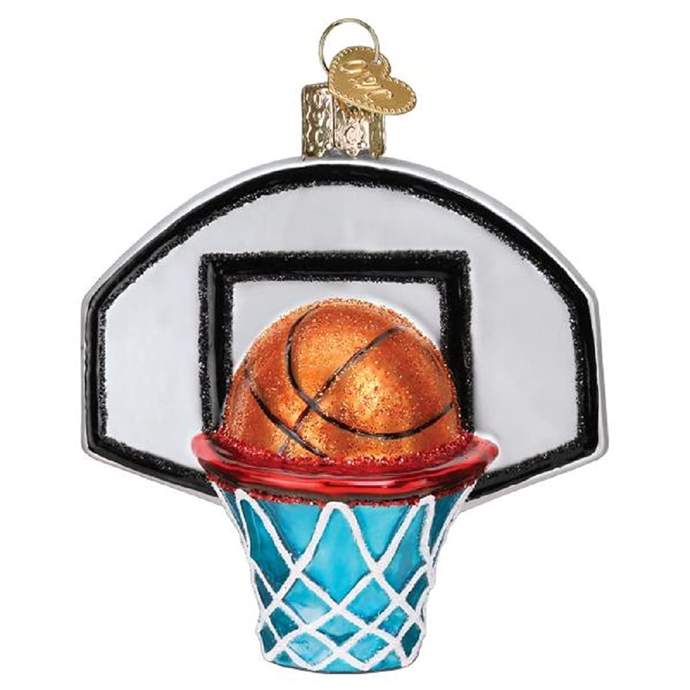 Old World Christmas Basketball Hoop Glass Blown Ornament for Christmas Tree, Handcrafted Holiday Decoration, Sport Collection