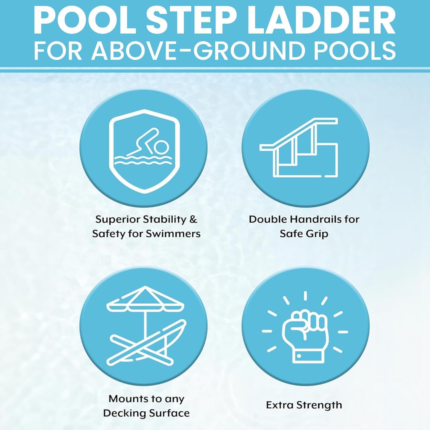 Poolzilla Pool Step Ladder for Above Ground Pools - Deck Mounted Ladder w/Wide Non Skid Platform - for 48โโ to 54โโ in. Above Ground Pools