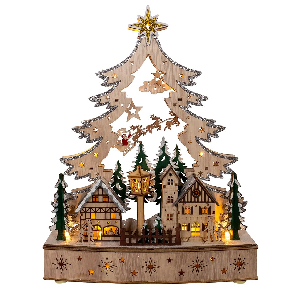 Kurt S. Adler Kurt Adler 12.6-inch Battery Operated Lighted Tree Christmas Village, Tan