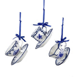 Kurt Adler Porcelain Ornaments for Christmas Tree, Assorted Blue Cup and Saucer (Pack of 3)