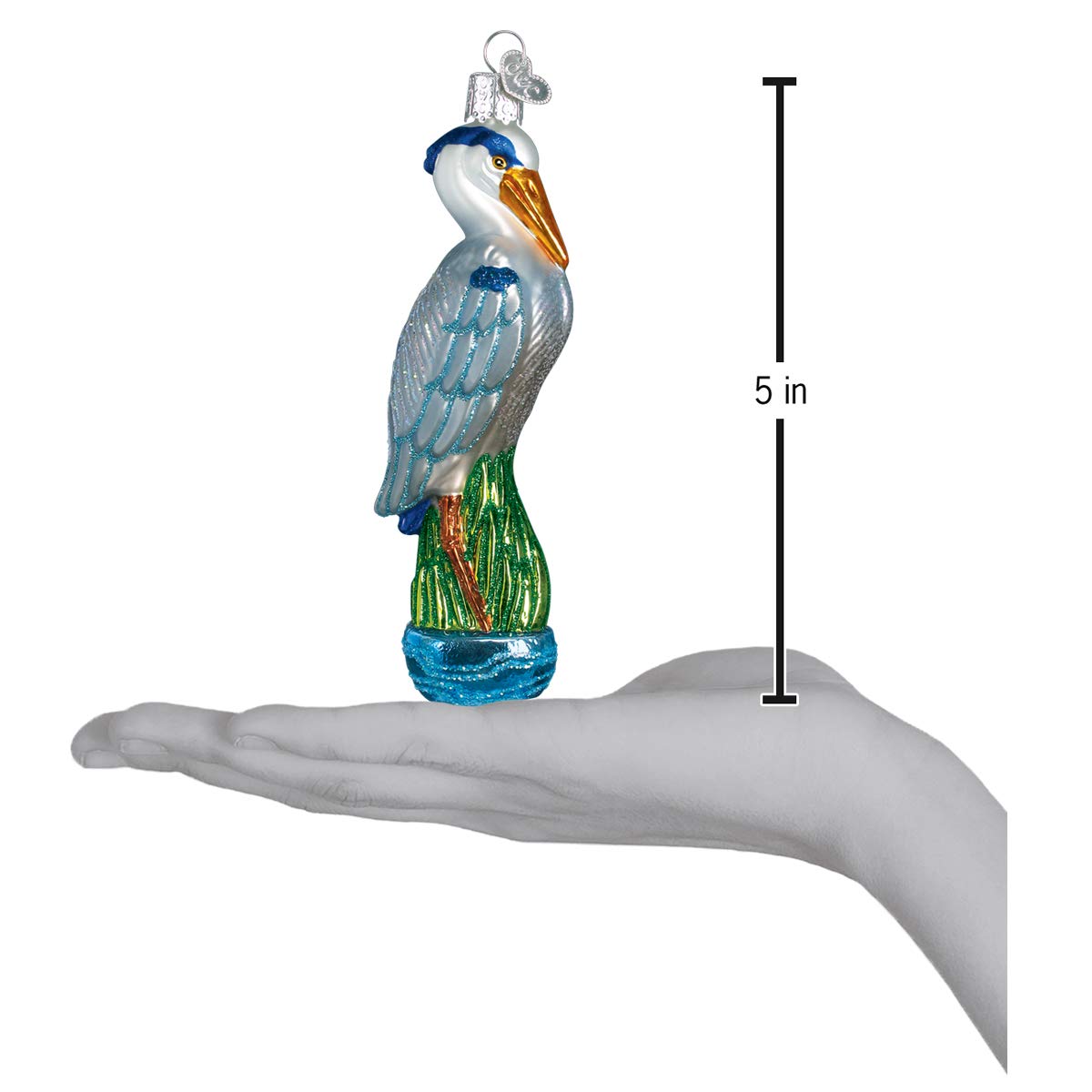 Old World Christmas Great Blue Heron Glass Blown Ornament for Christmas Tree, Handcrafted Holiday Decoration, Bird Watcher Collection