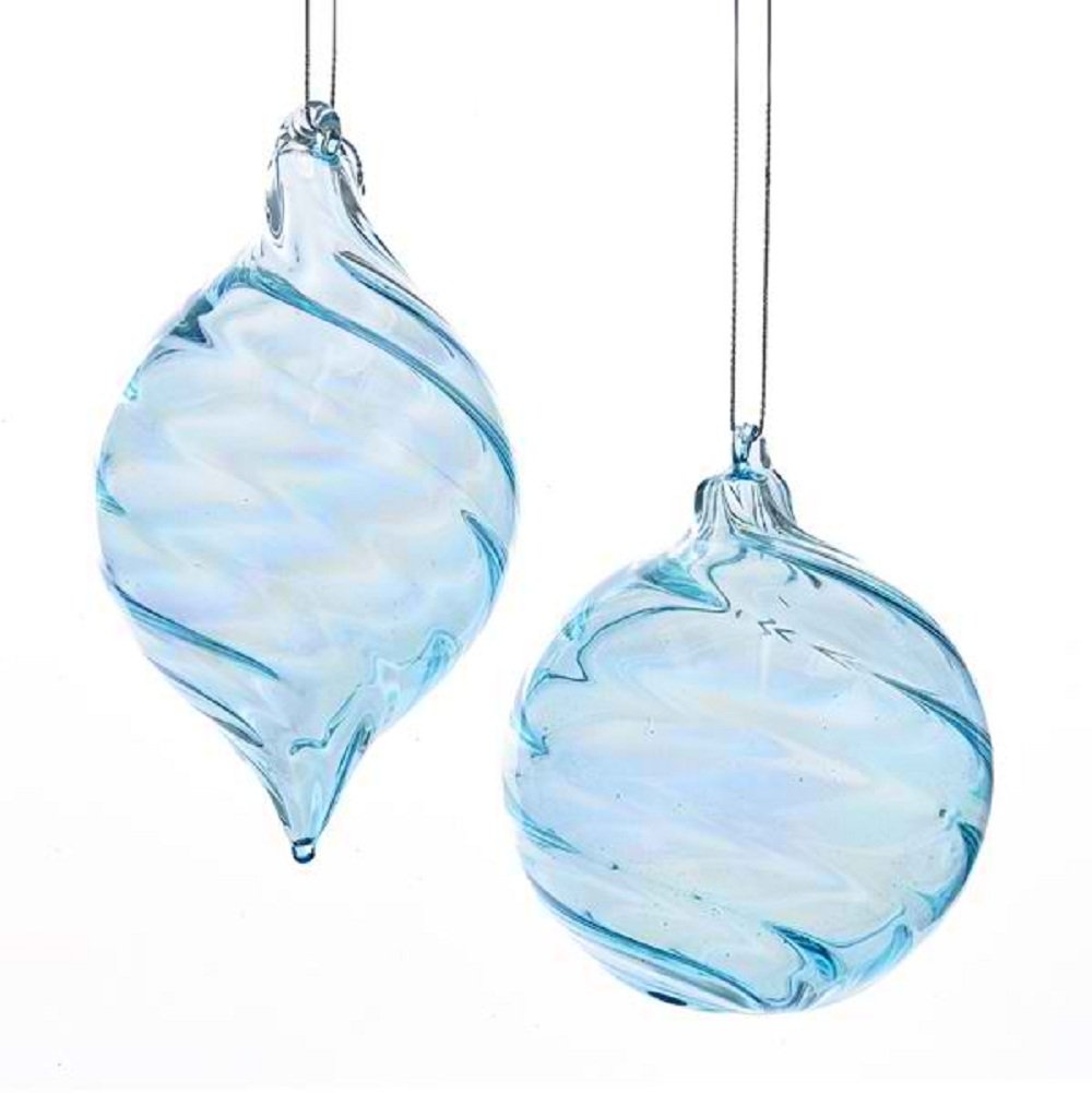 Kurt Adler Glass ICE Blue Swirl Ball/Finial Ornament 2A
