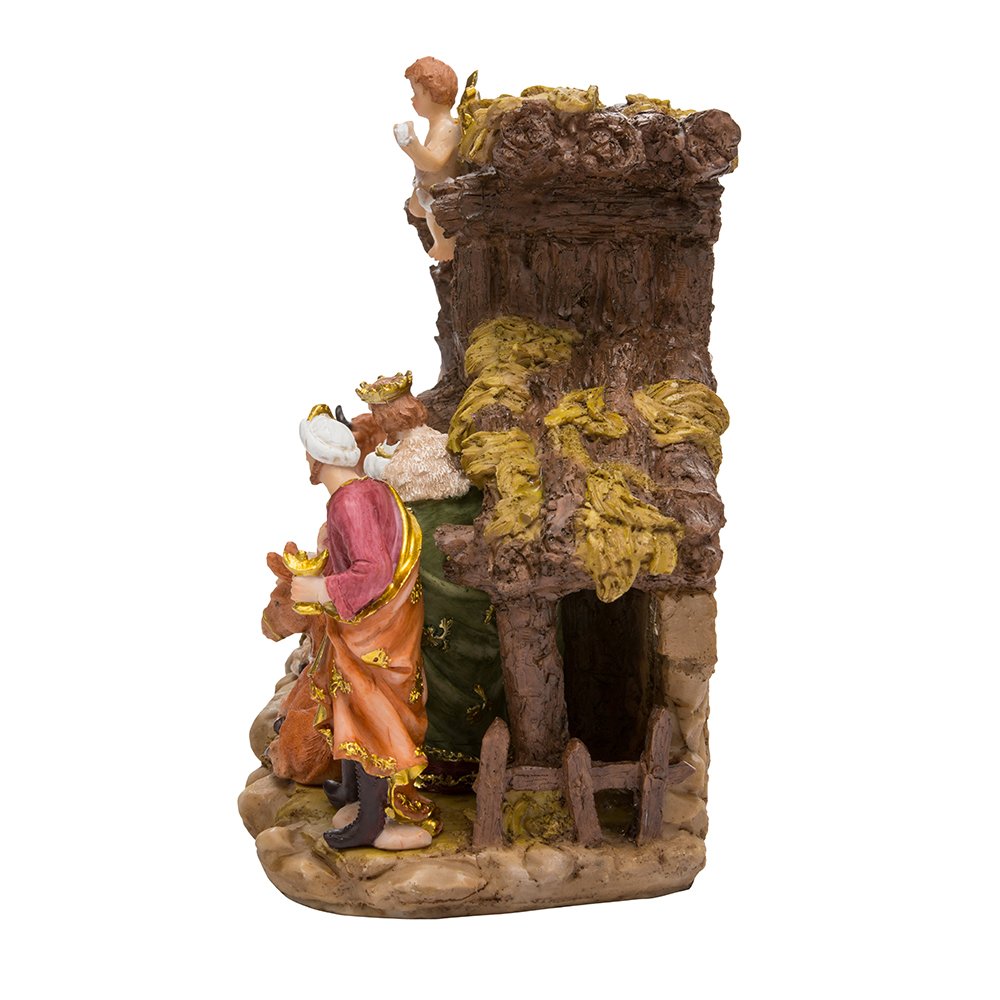 Kurt S. Adler Resin Stable- Kurt Adler Nativity Set with Figures, Brown, 10.38in, 11-Piece