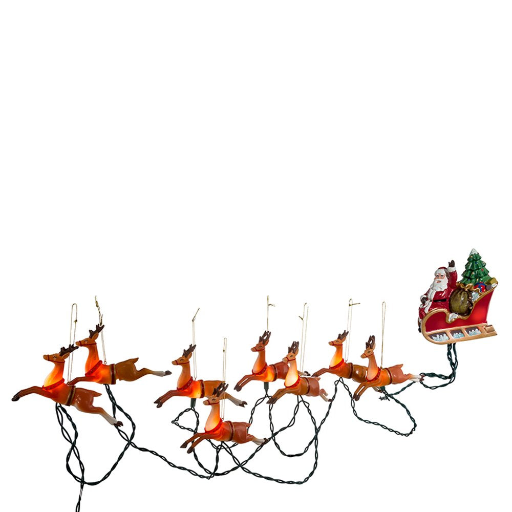 Kurt Adler 10-Light Santa Sleigh and Reindeer Light Set