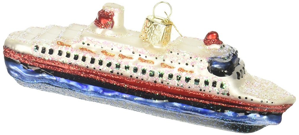 Old World Christmas Cruise Ship Glass Blown Ornament for Christmas Tree, Handcrafted Holiday Decoration, Travel Collection