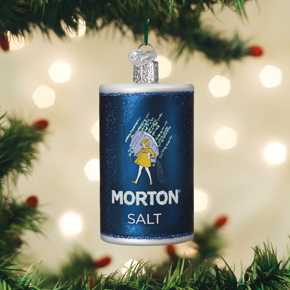Old World Christmas Morton Salt Can Glass Blown Ornament for Christmas Tree, Handcrafted Holiday Decoration, Food Collection