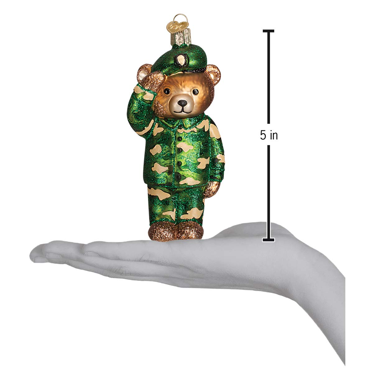 Old World Christmas Army Bear Glass Blown Ornament for Christmas Tree, Handcrafted Holiday Decoration, University Collection