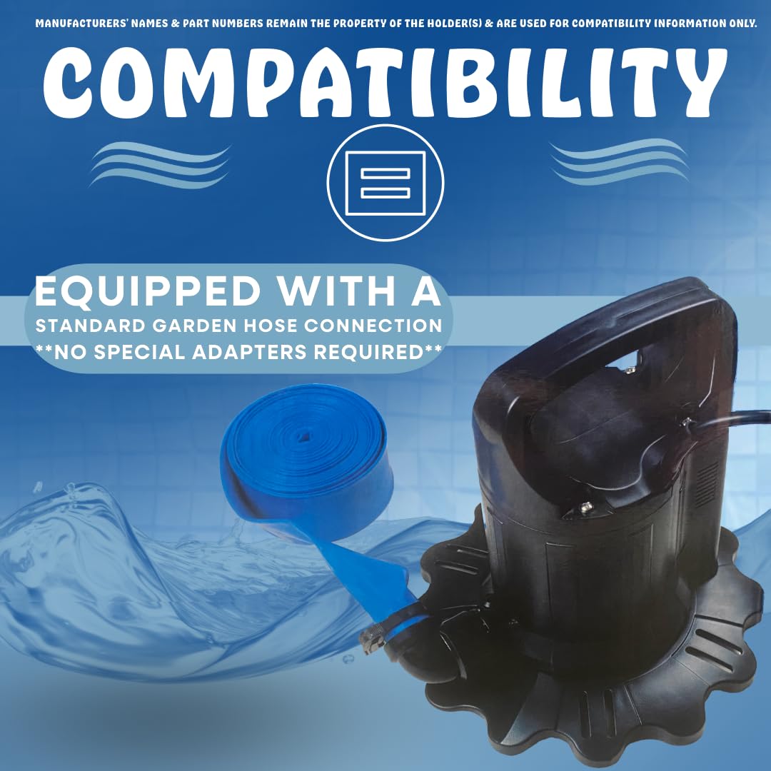 Poolzilla Submersible Cover Pump - Compatible with Standard Garden Hose, 1500 GPH, 25' FT Power Cord, with Filter Pad and 30' Foot Discharge Hose…