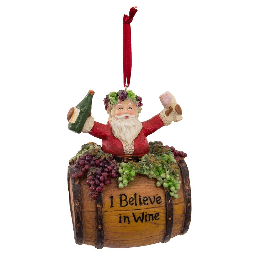 Kurt Adler 4-Inch Polyresin Santa on Wine Barrel Ornament