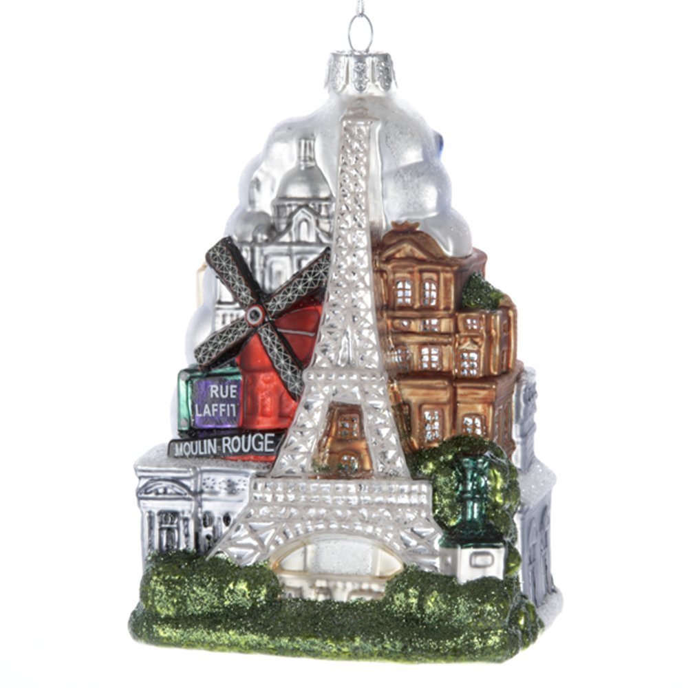 Kurt S. Adler Kurt Adler 5-Inch Glass Paris City Ornament, Set of 1, Red/White/Blue