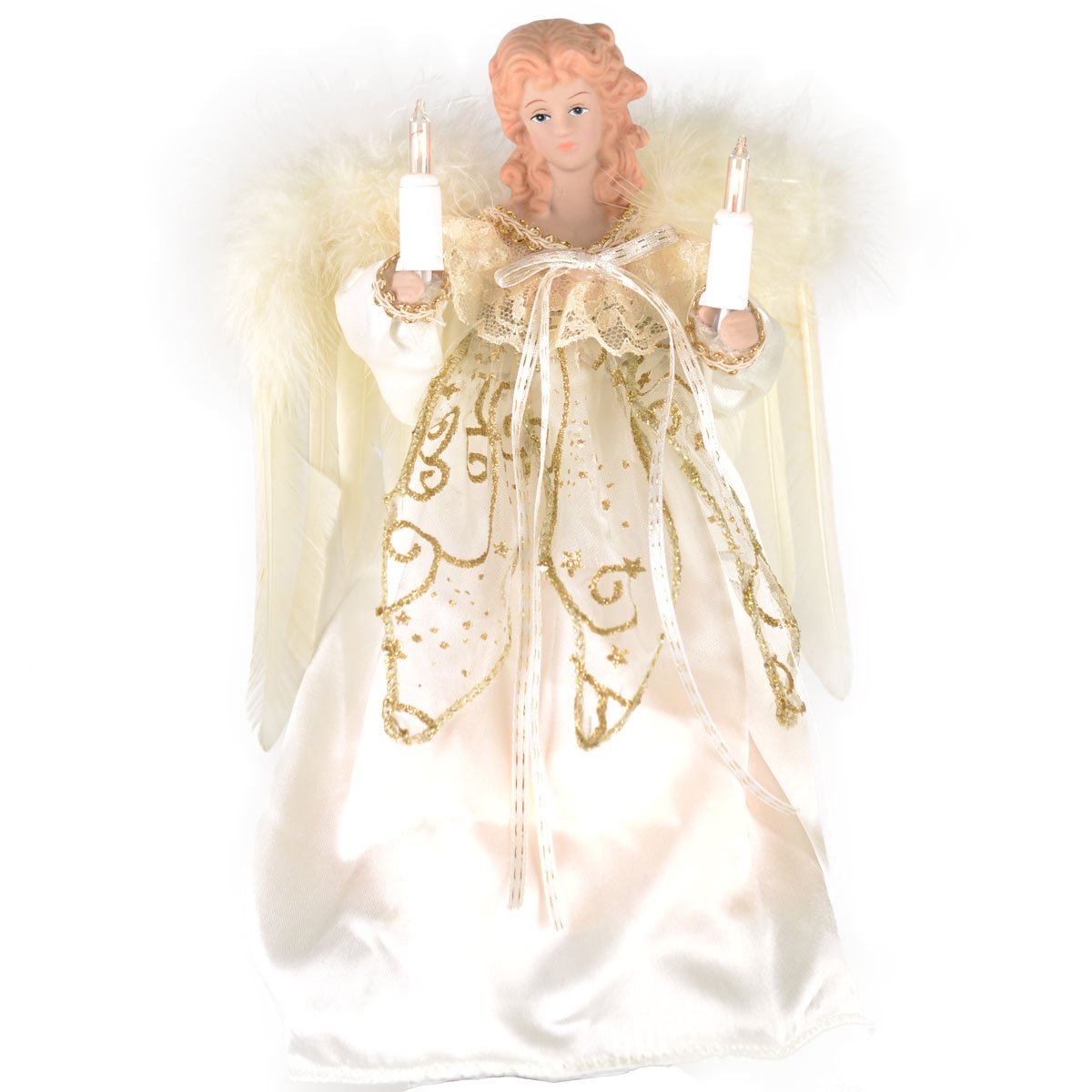 Kurt Adler 10-Light 9-Inch Ivory and Gold Angel Treetop