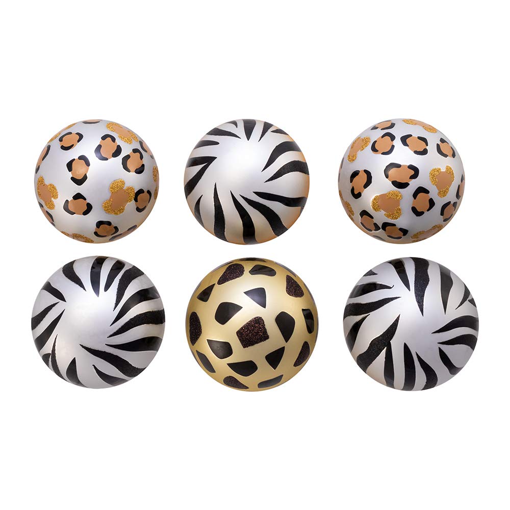 Kurt S. Adler Kurt Adler 80MM Gold, Silver and Black Animal Glass Ball, 6 Piece Box Ornament, Multi, 6 Count
