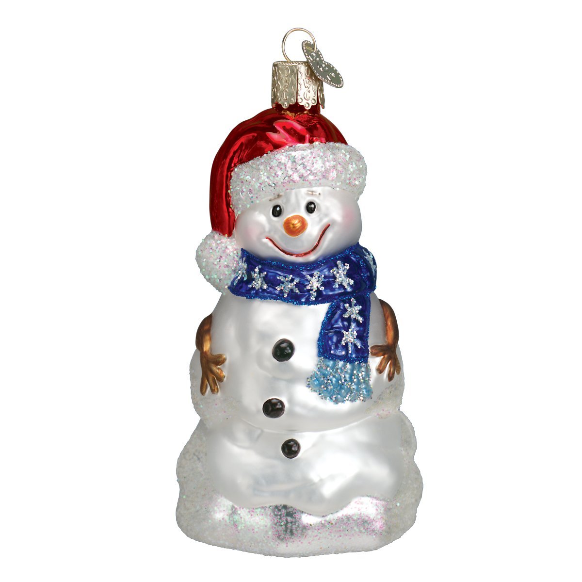 Old World Christmas Happy Snowman Glass Blown Ornament for Christmas Tree, Handcrafted Holiday Decoration, Snowman Collection
