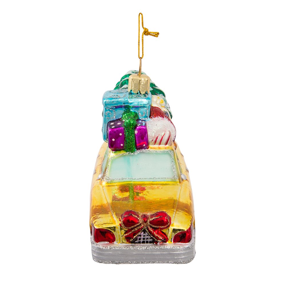 Kurt Adler NYC Checker Taxi with Tree Glass Ornament, 5.35-Inch