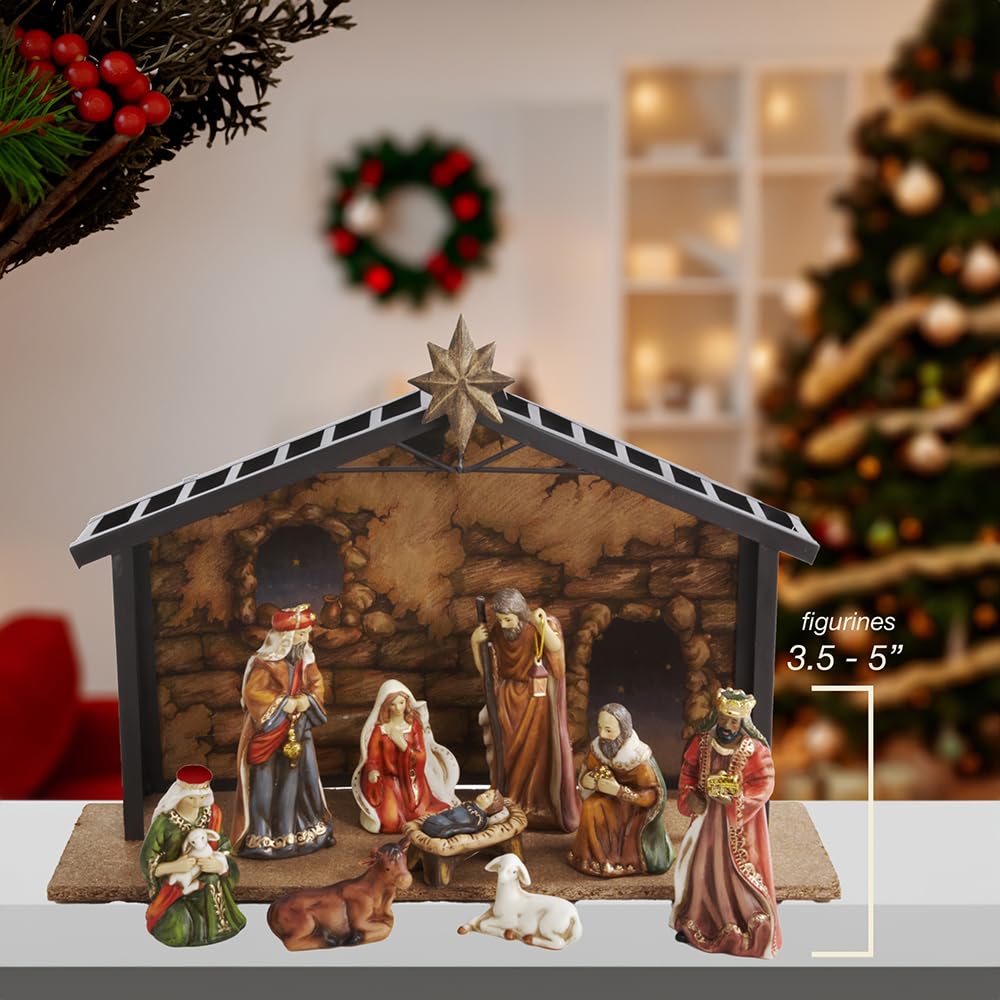 Kurt Adler Porcelain 10-Piece Nativity Set, 3.5-Inch to 5-Inch