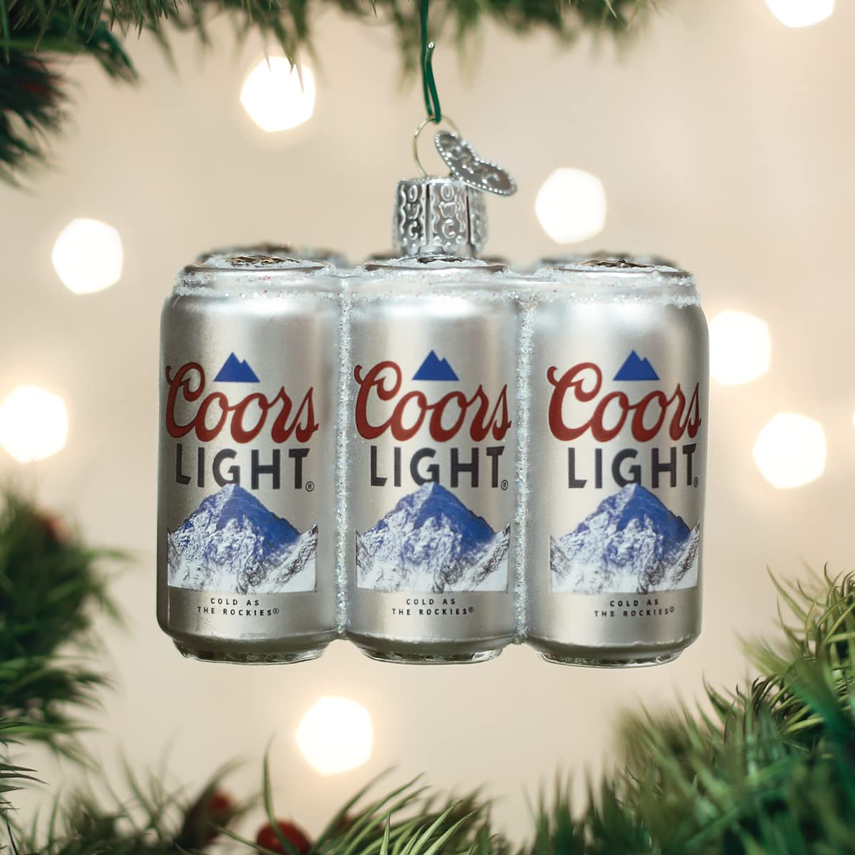 Old World Christmas Coors Light Six Pack Glass Blown Ornament for Christmas Tree, Handcrafted Holiday Decoration, Beer Collection