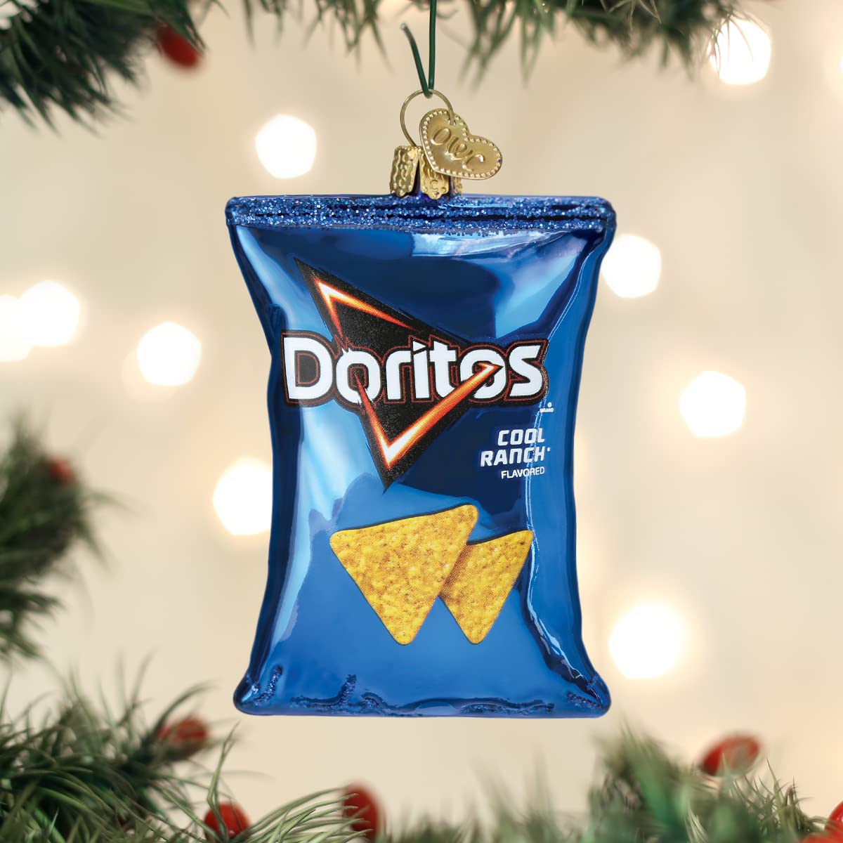 Old World Christmas Doritos Cool Ranch Chips Glass Blown Ornament for Christmas Tree, Handcrafted Holiday Decoration, Snack Collection