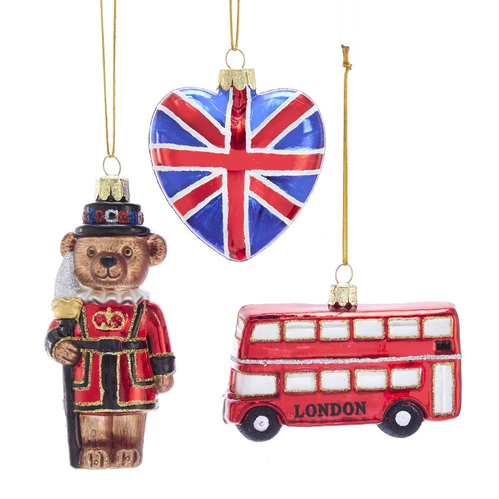 Kurt S. Adler Kurt Adler 4.5-Inch Britain Inspired Glass, Set of 3 Ornament, Multi