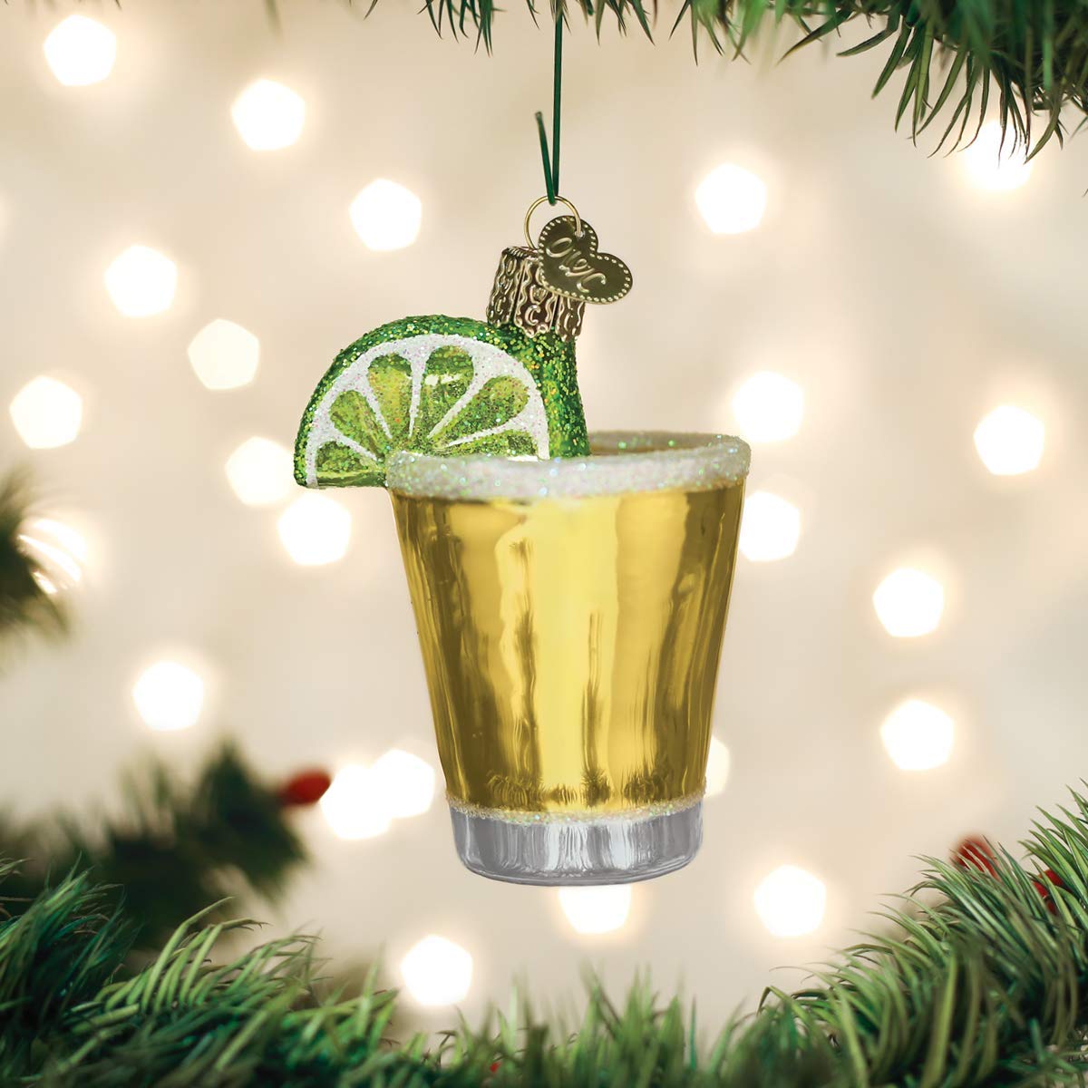 Old World Christmas Tequila Shot Glass Blown Ornament for Christmas Tree, Handcrafted Holiday Decoration, Adult Beverages Collection