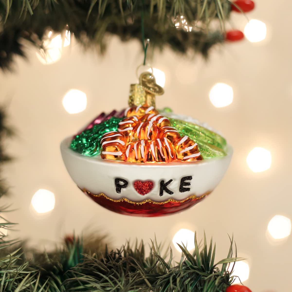 Old World Christmas Poke Bowl Glass Blown Ornament for Christmas Tree, Handcrafted Holiday Decoration, Food Collection