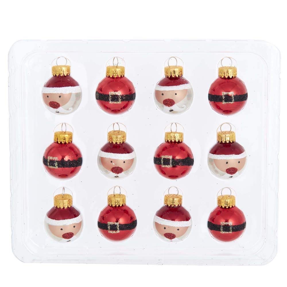 Kurt S. Adler 25MM Glass Santa and Buckle Ball, 12 Piece Set Ornaments, Red, Count,Christmas