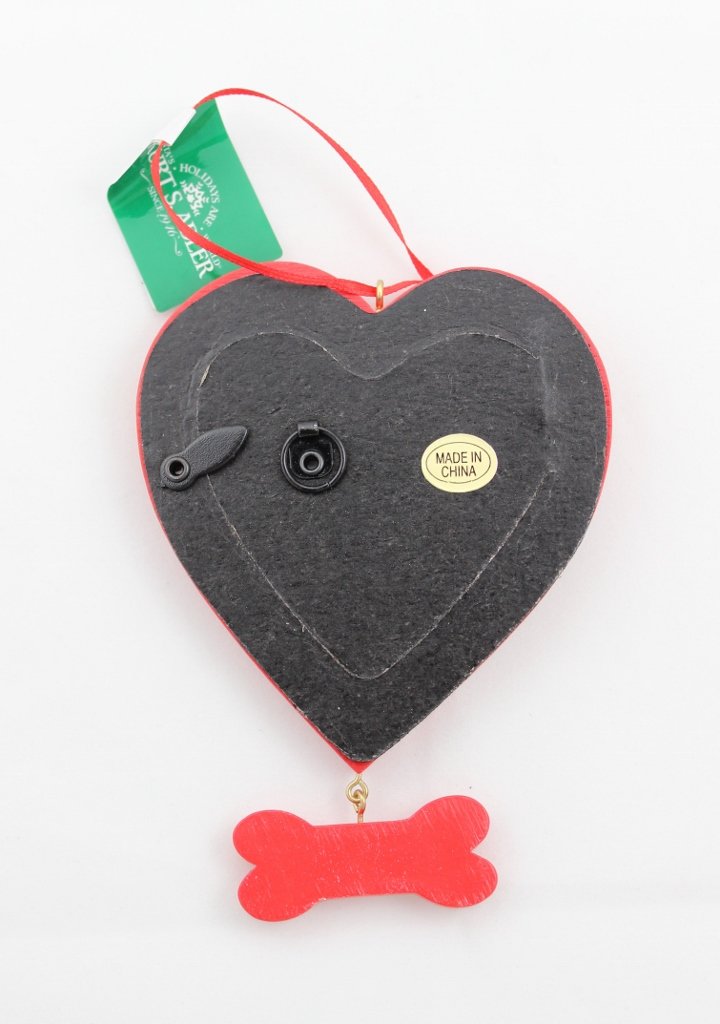 Kurt Adler Dog Heart Picture Frame - Bone Dangle and Paw Prints Ornament