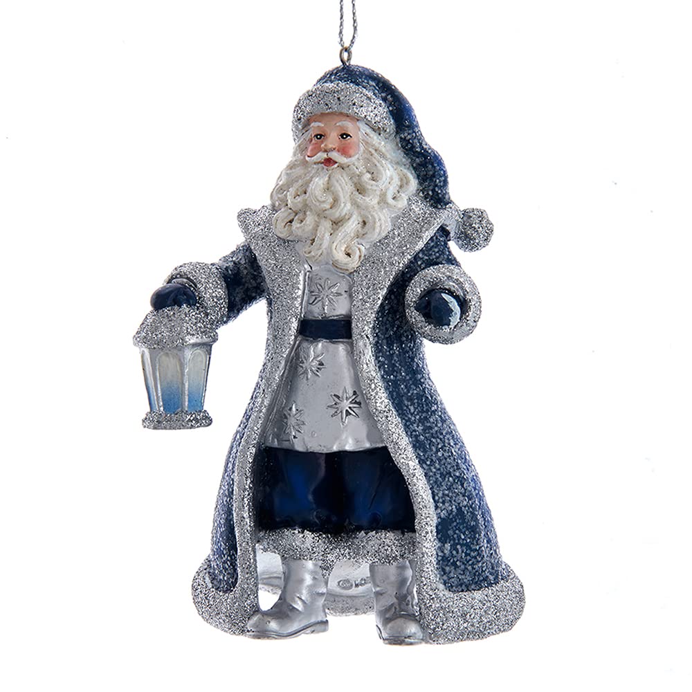 Kurt Adler Blue and Silver Santa Ornament