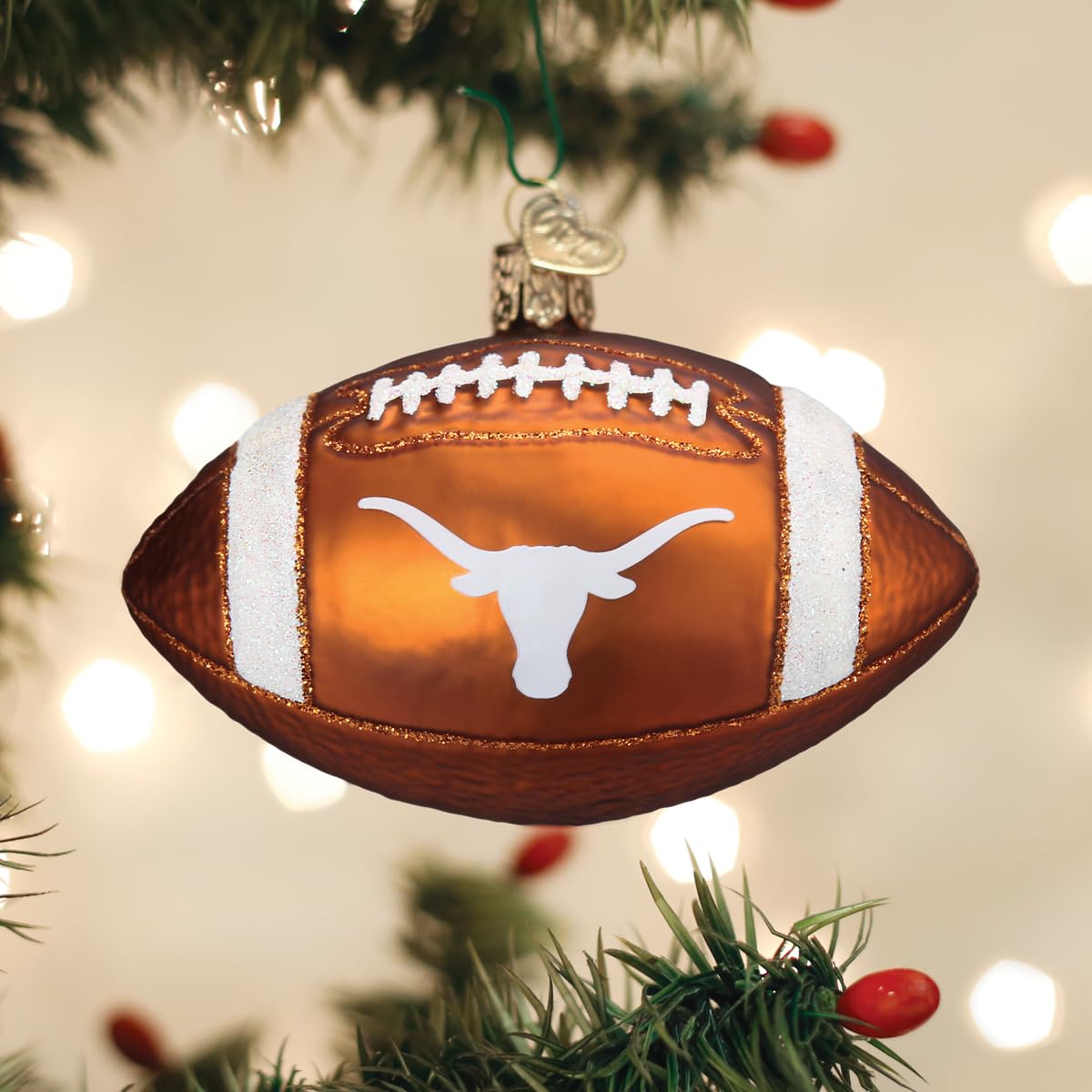 Old World Christmas Texas Longhorns Football Glass Blown Ornament for Christmas Tree, Handcrafted Holiday Decoration, University Collection