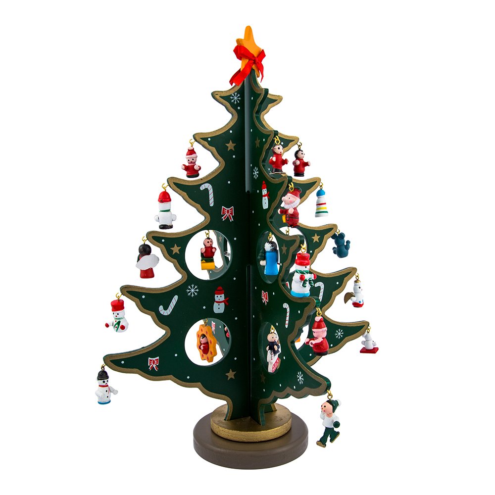 Kurt Adler Advent Calendar Christmas Tree with 24 Miniature Wooden Ornaments, Multi Color 11.75in.