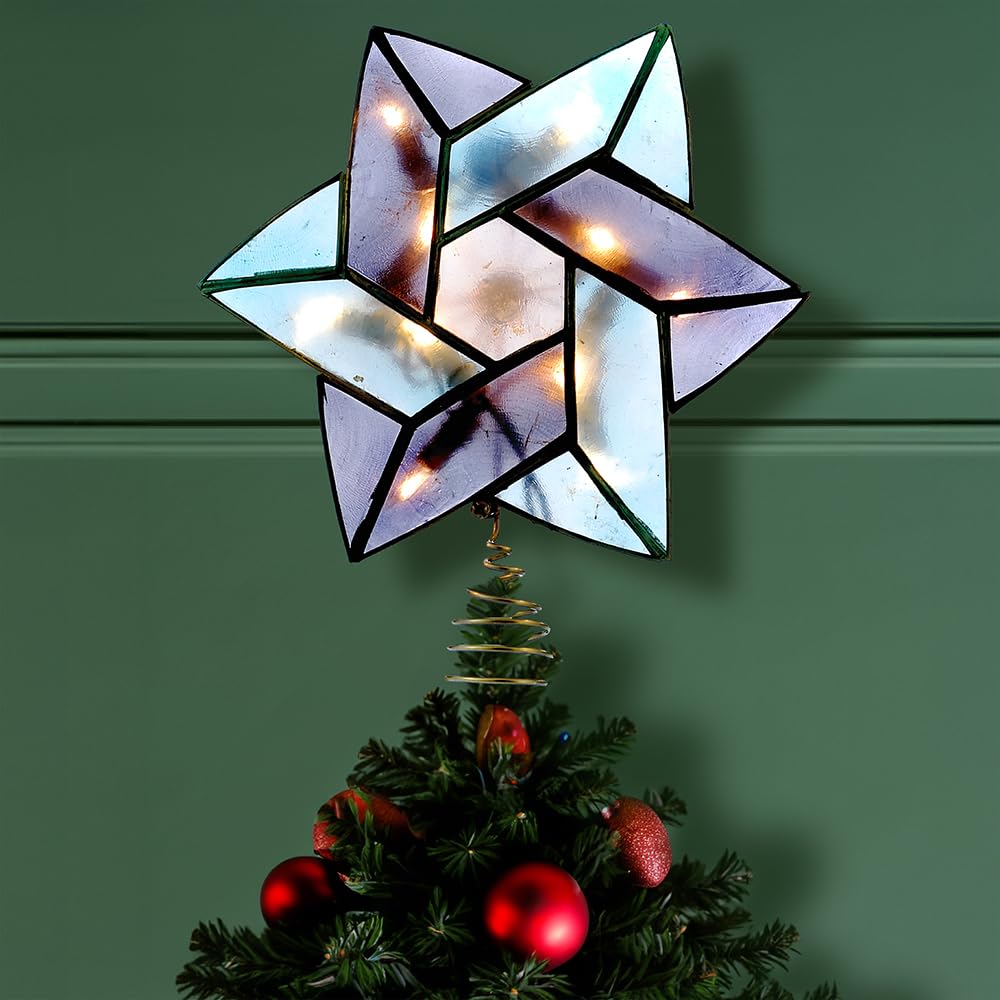 Kurt Adler 10-Light Star of David Capiz Colored Christmas Treetop, 8.5-Inch