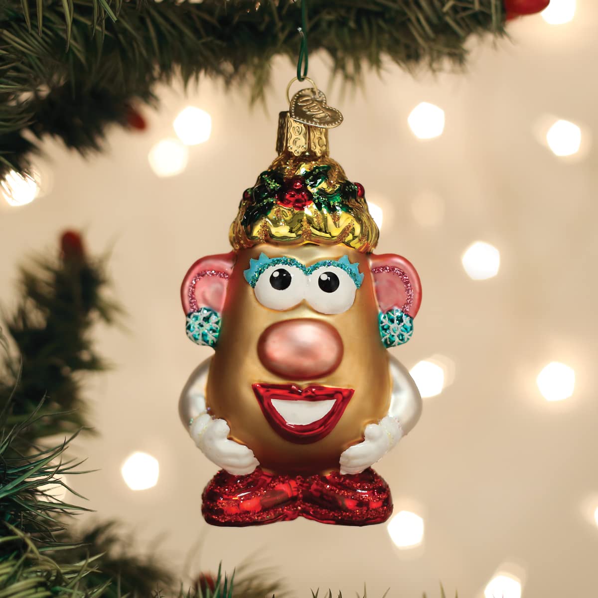 Old World Christmas Mrs. Potato Head Glass Blown Ornament for Christmas Tree, Handcrafted Holiday Decoration, Childrens Toy - Toy Story Collection