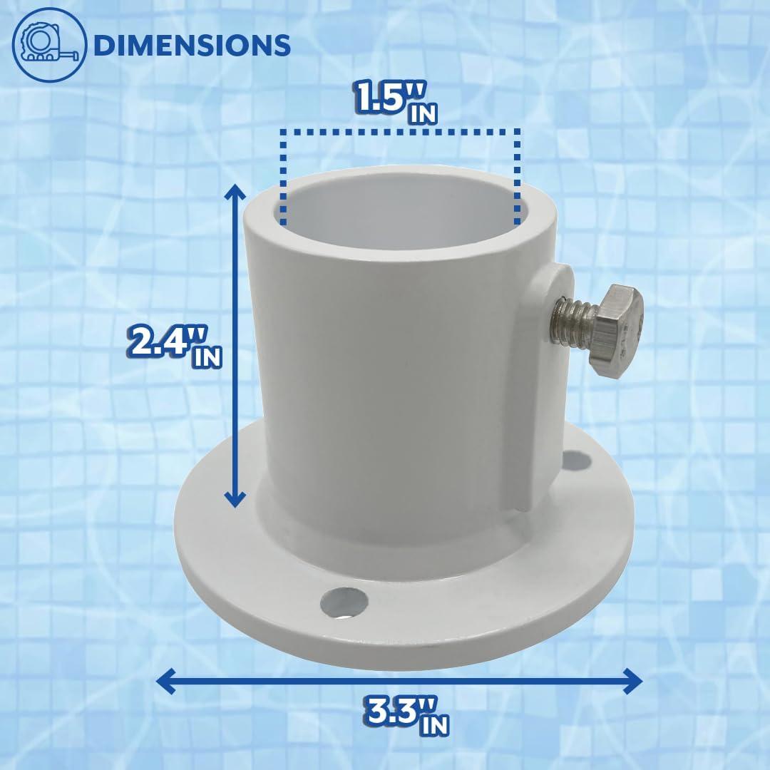 Poolzilla Deck Anchor Flange, High Grade Cast Aluminum in Matte White, Diameter: 1 1/2