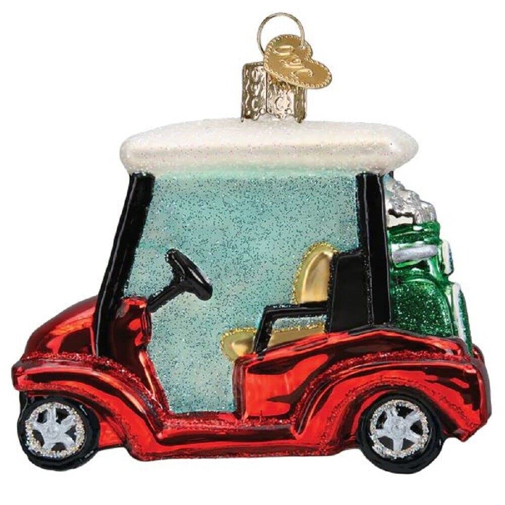 Old World Christmas Golf Cart Glass Blown Ornament for Christmas Tree, Handcrafted Holiday Decoration, Sport Collection