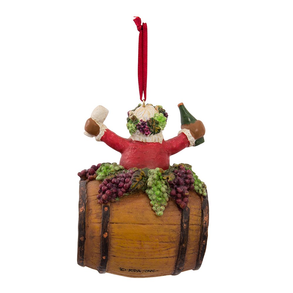 Kurt Adler 4-Inch Polyresin Santa on Wine Barrel Ornament