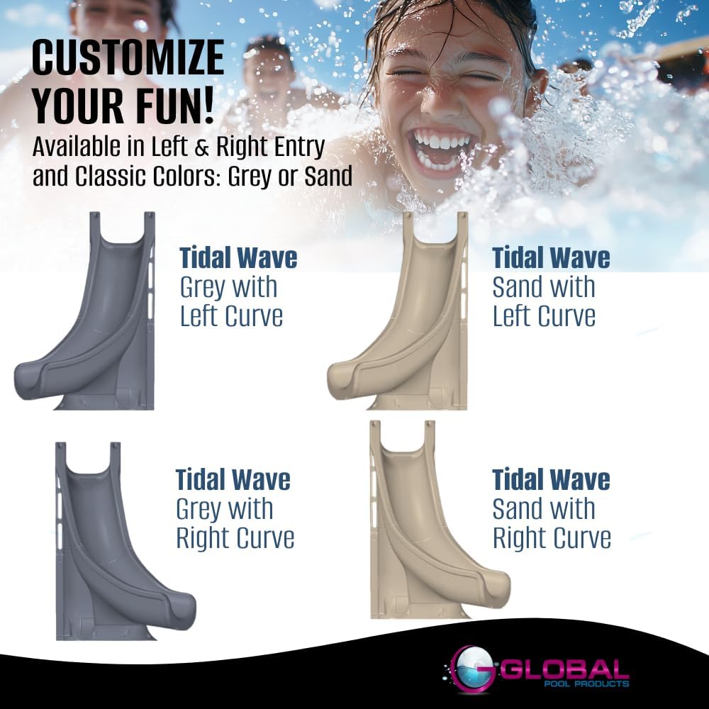 Global Pool Products Tidal Wave - Deck Mounted Inground Swimming Pool Water Slide Left Curve Turn