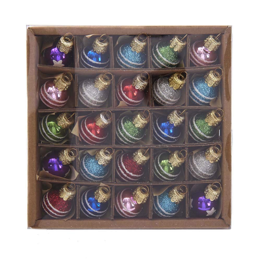 Kurt S. Adler Miniature Decorative Glass Ball Ornaments, 25 Piece Set