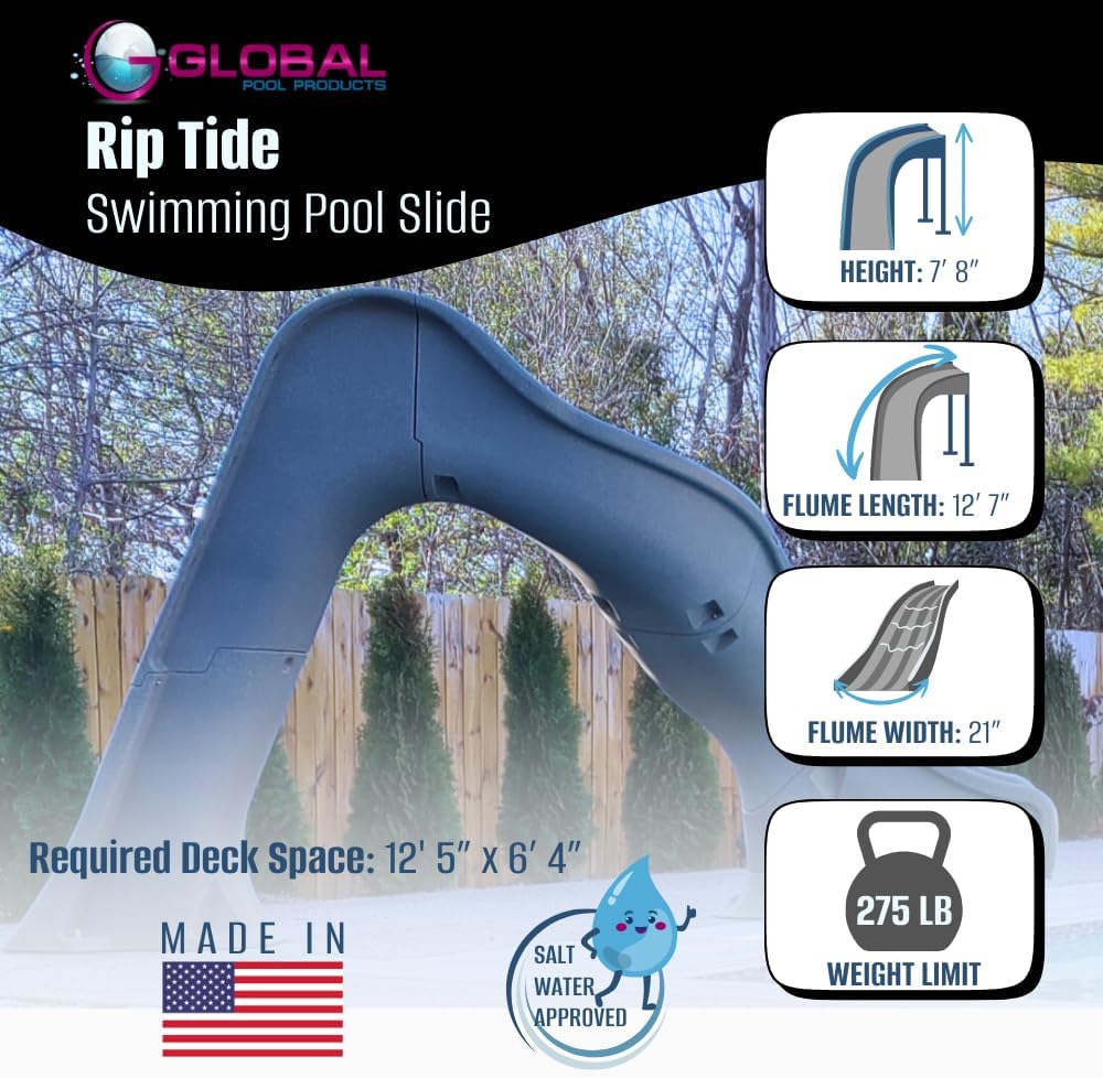 Global Pool Products RIP Tide - Deck Mounted Inground Swimming Pool Water Slide Right Curve Turn