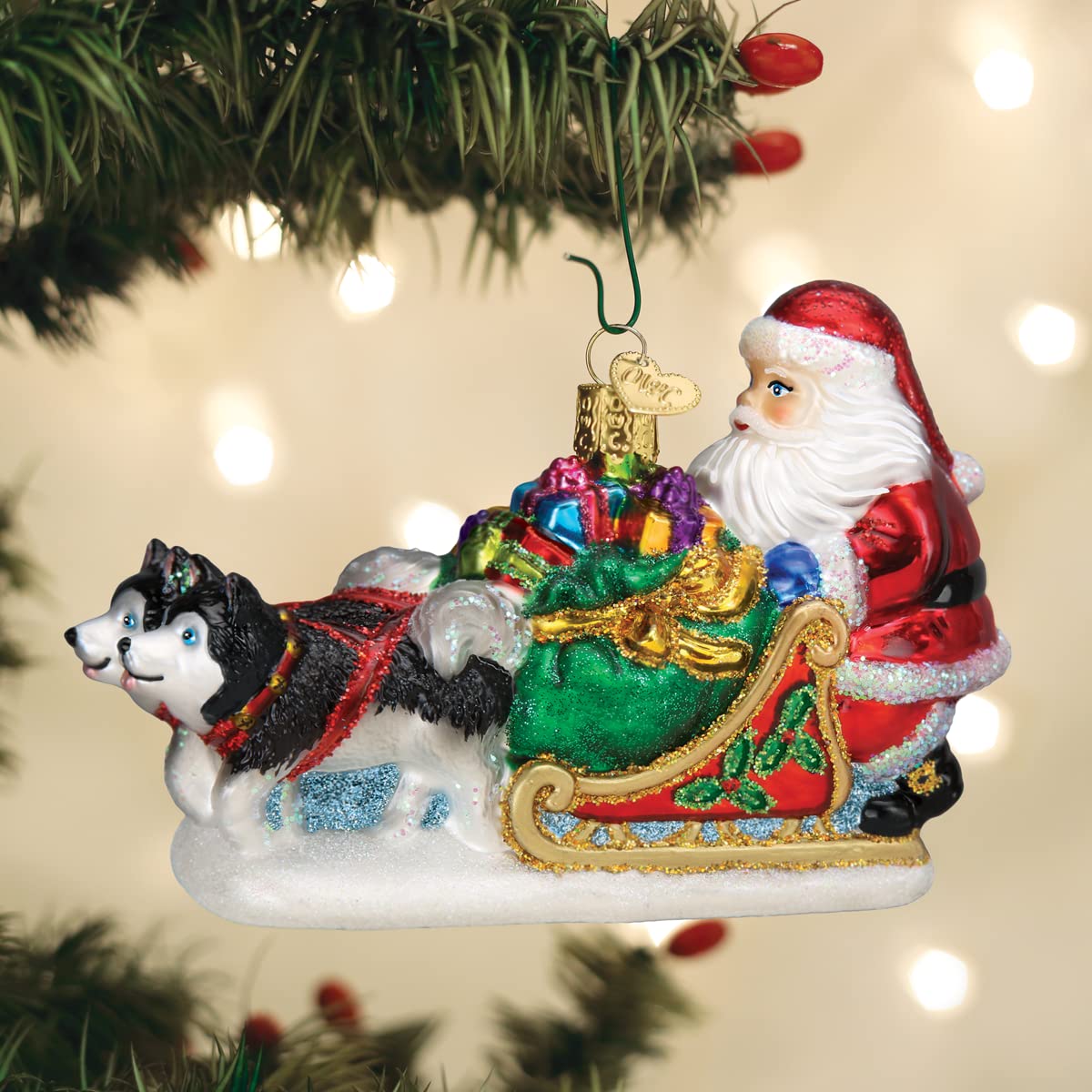 Old World Christmas Santa's Dog Sled Glass Blown Ornament for Christmas Tree