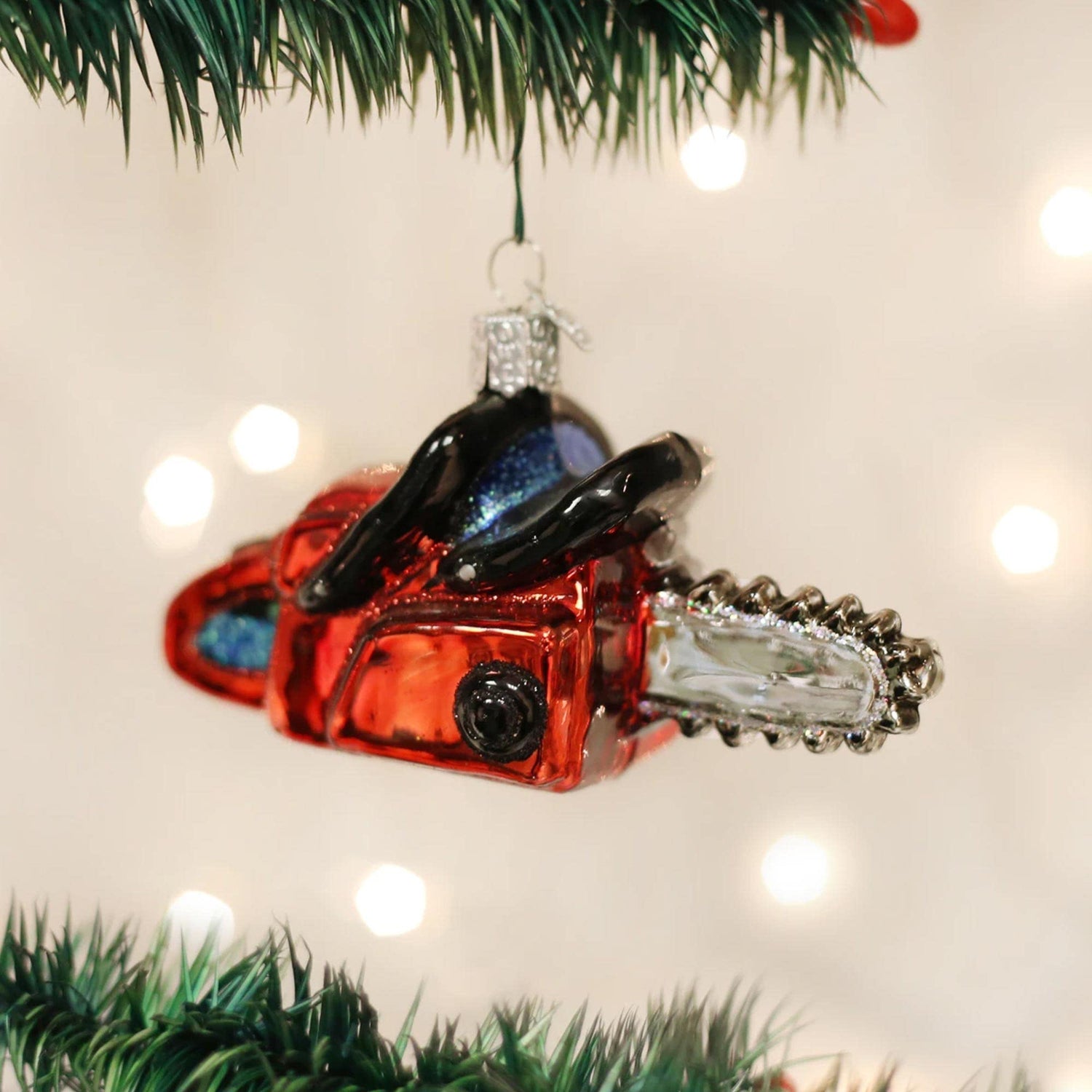 Old World Christmas Chain Saw Glass Blown Ornament for Christmas Tree, Handcrafted Holiday Decoration, Tools Collection