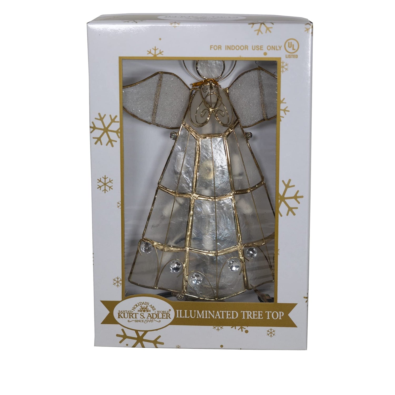 Kurt Adler 10-Light Capiz Angel Treetop with Trumpet (Clear)