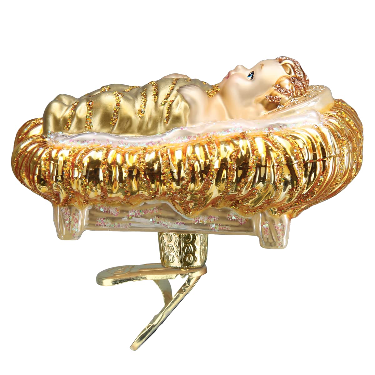 Old World Christmas Baby Jesus in Manger Glass Blown Ornament for Christmas Tree, Handcrafted Holiday Decoration, Religion Collection