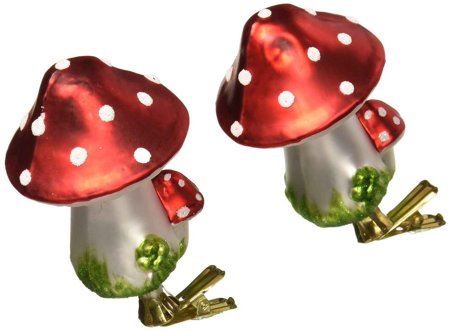 Kurt Adler 2-Piece Glass Clip-On Mushroom Ornament Set, 4-Inch,Christmas